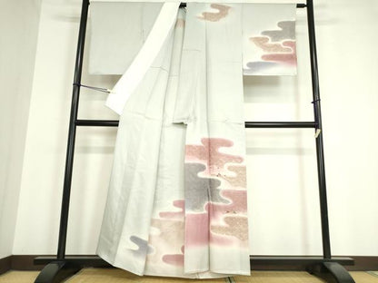 平和屋着物▽訪問着 単衣 刺繍 霞花鳥文 暈し染め 金彩 正絹 逸品DAAV5348az