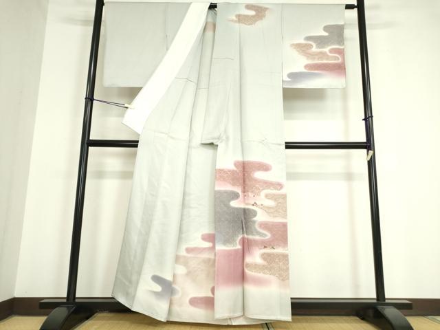 平和屋着物▽訪問着 単衣 刺繍 霞花鳥文 暈し染め 金彩 正絹 逸品DAAV5348az