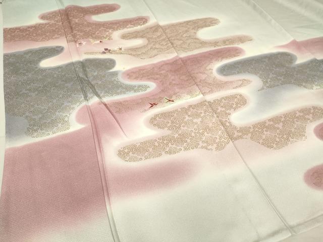 平和屋着物▽訪問着 単衣 刺繍 霞花鳥文 暈し染め 金彩 正絹 逸品DAAV5348az