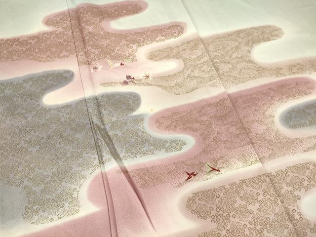 平和屋着物▽訪問着 単衣 刺繍 霞花鳥文 暈し染め 金彩 正絹 逸品DAAV5348az