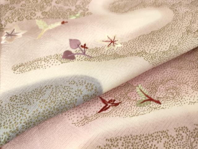 平和屋着物▽訪問着 単衣 刺繍 霞花鳥文 暈し染め 金彩 正絹 逸品DAAV5348az