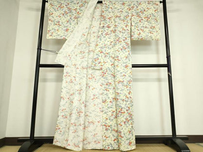 平和屋着物▽上質な小紋 単衣 菊 正絹 逸品 未使用 DAAV5349az