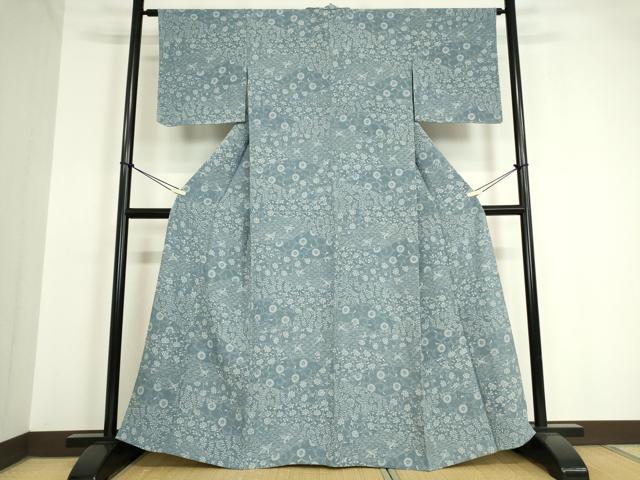 平和屋着物▽上質な小紋 単衣 型染め 飛鳥花唐草文 西武百貨店扱い 正絹 逸品 未使用 DAAV5351az
