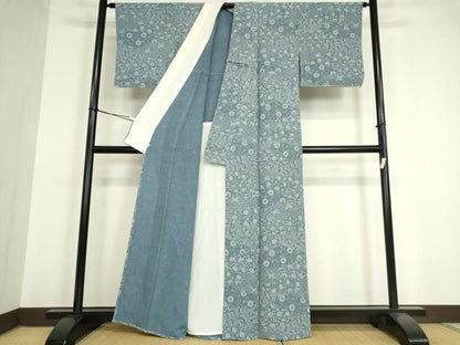 平和屋着物▽上質な小紋 単衣 型染め 飛鳥花唐草文 西武百貨店扱い 正絹 逸品 未使用 DAAV5351az