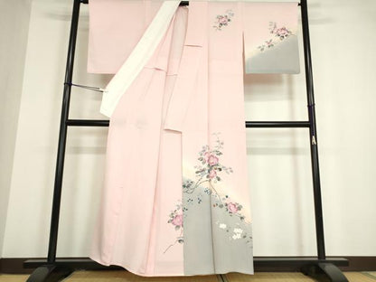 平和屋着物▽訪問着 単衣 友禅 枝花文 暈し染め 正絹 逸品 DAAV5353az