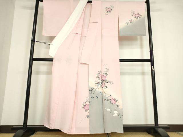 平和屋着物▽訪問着 単衣 友禅 枝花文 暈し染め 正絹 逸品 DAAV5353az