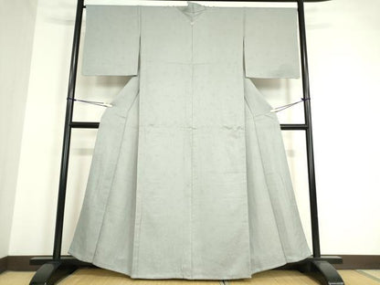 平和屋着物▽上質な色無地 単衣 桐花地紋 灰青色 正絹 逸品 DAAV5354az