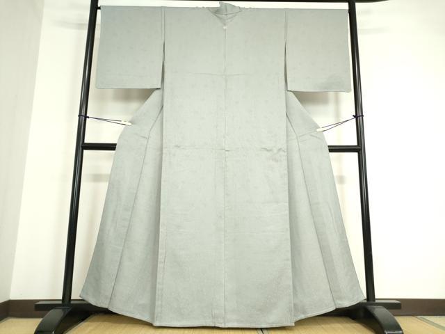 平和屋着物▽上質な色無地 単衣 桐花地紋 灰青色 正絹 逸品 DAAV5354az