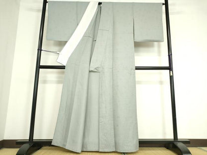 平和屋着物▽上質な色無地 単衣 桐花地紋 灰青色 正絹 逸品 DAAV5354az