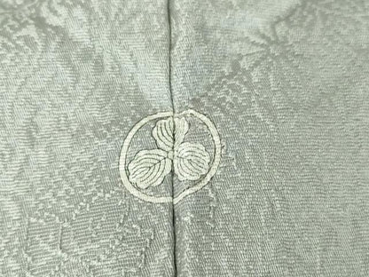 平和屋着物▽上質な色無地 単衣 桐花地紋 灰青色 正絹 逸品 DAAV5354az