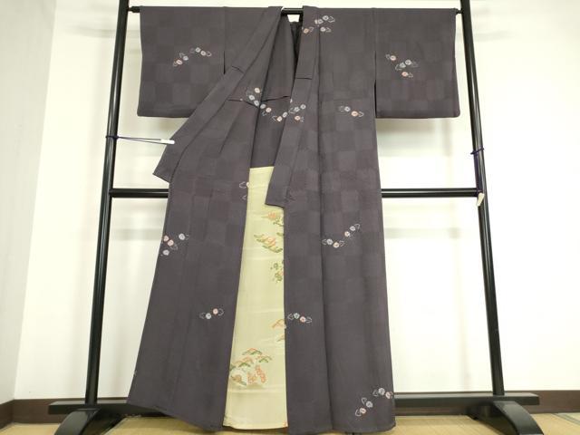 平和屋着物▽上質な小紋　単衣　絞り　舞花文　金彩　正絹　逸品　DAAV5355az