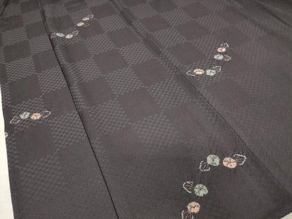 平和屋着物▽上質な小紋　単衣　絞り　舞花文　金彩　正絹　逸品　DAAV5355az