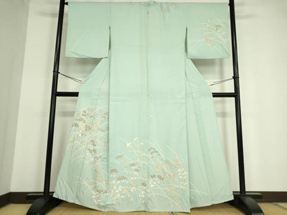 平和屋着物▽訪問着　単衣　駒刺繍　草花文　金彩　正絹　逸品　DAAV5357az