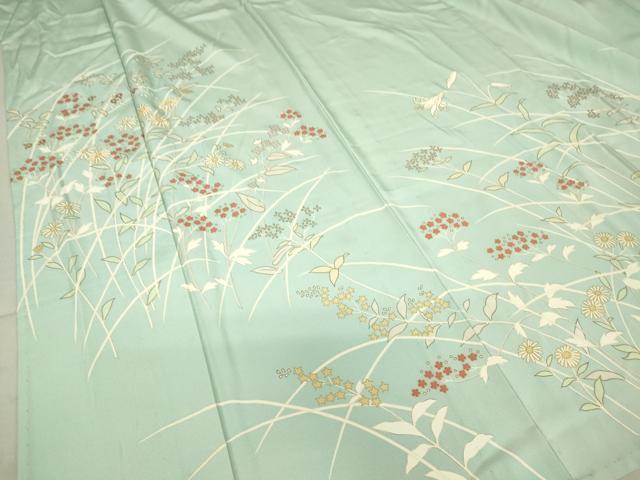 平和屋着物▽訪問着　単衣　駒刺繍　草花文　金彩　正絹　逸品　DAAV5357az