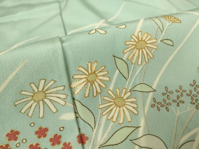 平和屋着物▽訪問着　単衣　駒刺繍　草花文　金彩　正絹　逸品　DAAV5357az