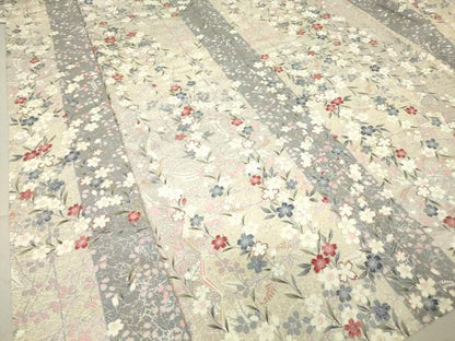 平和屋着物▽上質な小紋 単衣 舞桜扇面文 銀彩 正絹 逸品 DAAV5359az