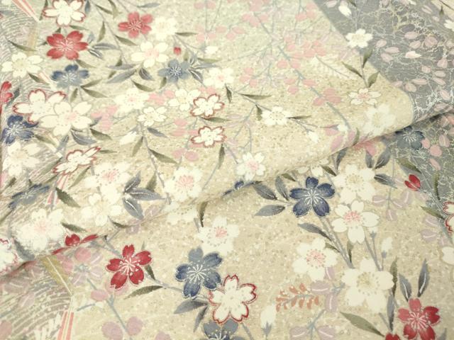 平和屋着物▽上質な小紋 単衣 舞桜扇面文 銀彩 正絹 逸品 DAAV5359az