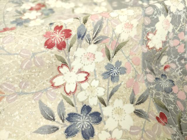 平和屋着物▽上質な小紋 単衣 舞桜扇面文 銀彩 正絹 逸品 DAAV5359az