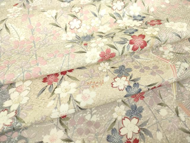 平和屋着物▽上質な小紋 単衣 舞桜扇面文 銀彩 正絹 逸品 DAAV5359az