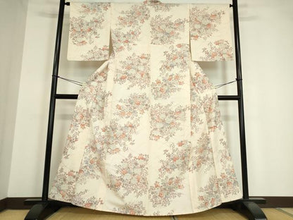 平和屋着物▽上質な小紋 単衣 紬地 草花文 正絹 逸品 DAAV5363az