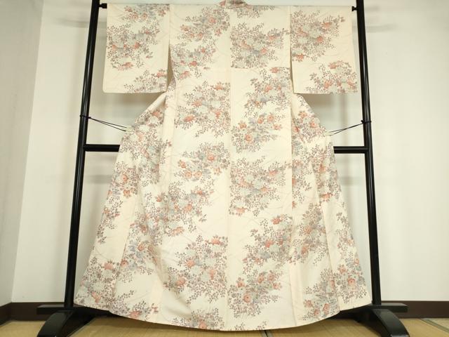 平和屋着物▽上質な小紋 単衣 紬地 草花文 正絹 逸品 DAAV5363az