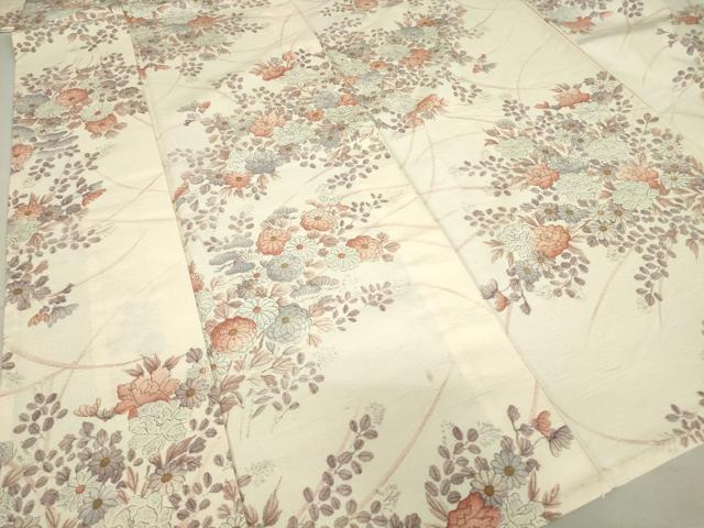 平和屋着物▽上質な小紋 単衣 紬地 草花文 正絹 逸品 DAAV5363az