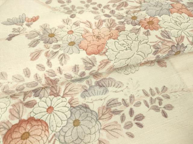 平和屋着物▽上質な小紋 単衣 紬地 草花文 正絹 逸品 DAAV5363az