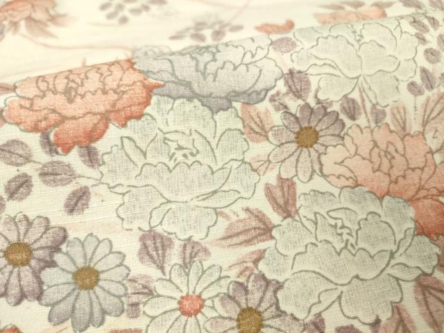 平和屋着物▽上質な小紋 単衣 紬地 草花文 正絹 逸品 DAAV5363az