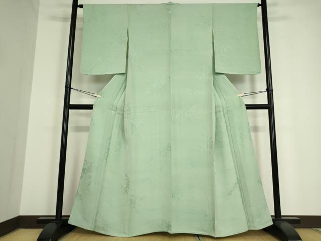 平和屋着物▽上質な色無地 単衣 草葉地紋 裏葉柳色 正絹 逸品 DAAV5364az
