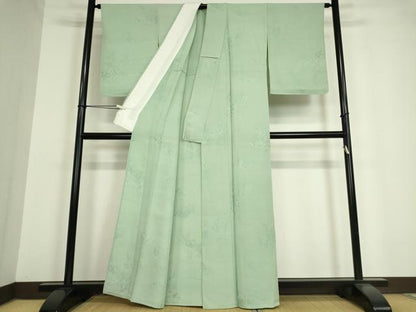 平和屋着物▽上質な色無地 単衣 草葉地紋 裏葉柳色 正絹 逸品 DAAV5364az
