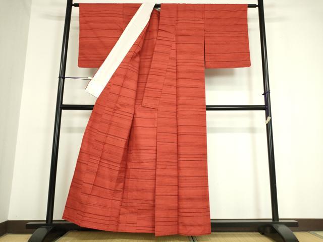 平和屋着物▽上質な紬　単衣　横段文　正絹　逸品　DAAV5368az
