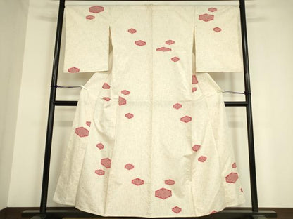 平和屋着物▽上質な紬　単衣　絞り　亀甲絣文　正絹　逸品　DAAV5370az