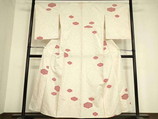 平和屋着物▽上質な紬　単衣　絞り　亀甲絣文　正絹　逸品　DAAV5370az