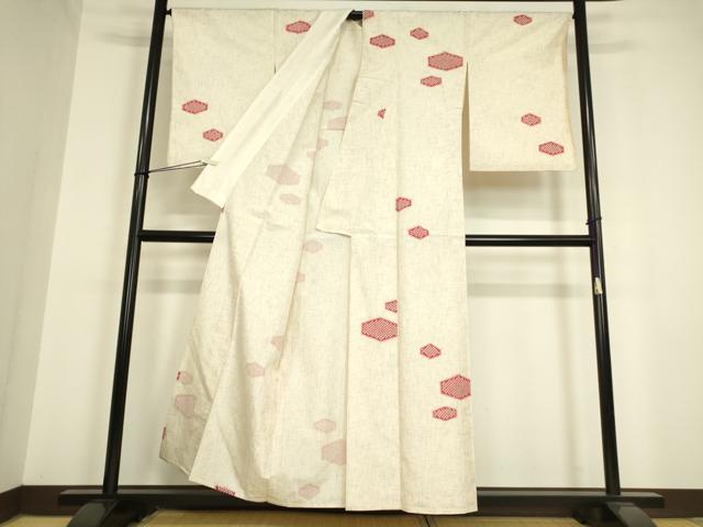 平和屋着物▽上質な紬　単衣　絞り　亀甲絣文　正絹　逸品　DAAV5370az