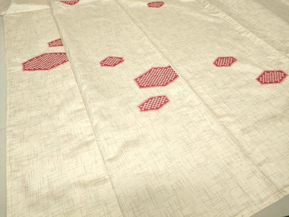 平和屋着物▽上質な紬　単衣　絞り　亀甲絣文　正絹　逸品　DAAV5370az
