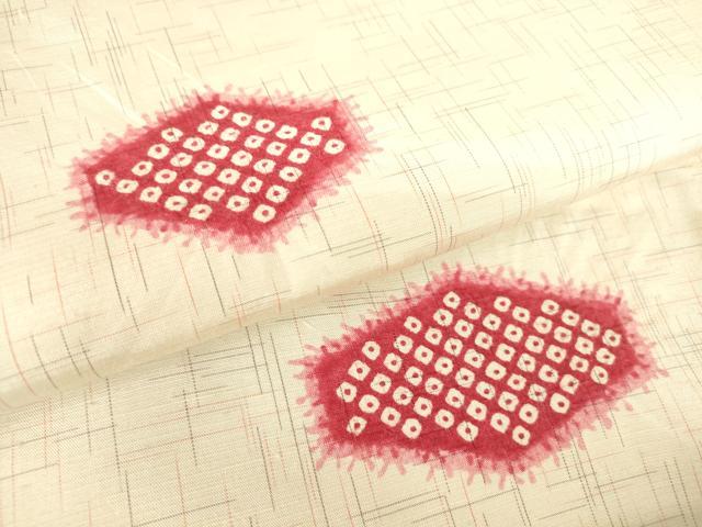平和屋着物▽上質な紬　単衣　絞り　亀甲絣文　正絹　逸品　DAAV5370az
