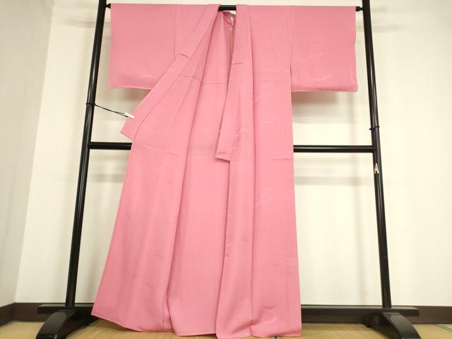 平和屋着物▽上質な色無地 単衣 雲取花地紋 牡丹色 正絹 逸品 未使用 DAAV5371az
