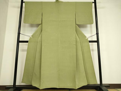 平和屋着物▽上質な色無地 単衣 箔散らし地紋 山葵色 正絹 逸品 DAAV5372az