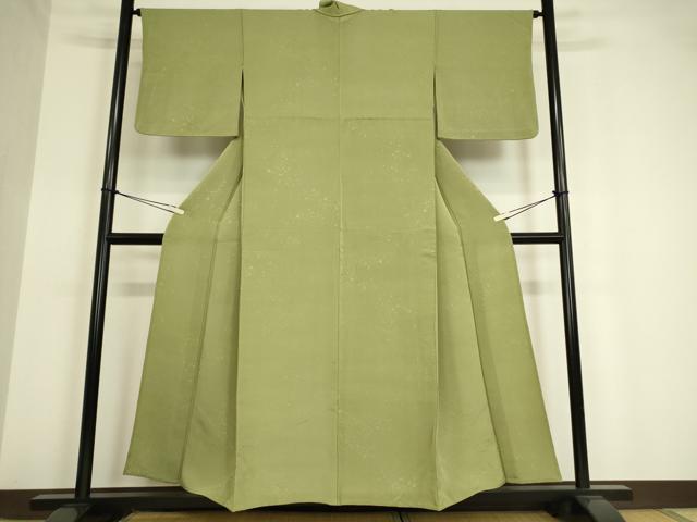 平和屋着物▽上質な色無地 単衣 箔散らし地紋 山葵色 正絹 逸品 DAAV5372az