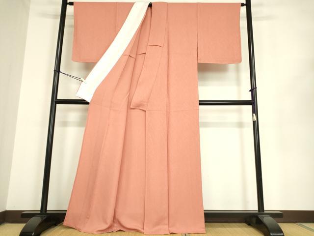 平和屋着物▽上質な色無地 単衣 霞地紋 退紅色 正絹 逸品 未使用 DAAV5373az