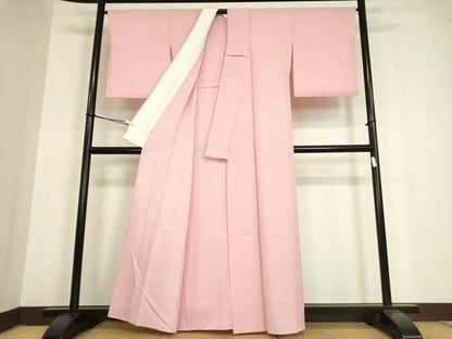 平和屋着物▽上質な色無地 単衣 横段地紋 鴇色 正絹 逸品 DAAV5374az