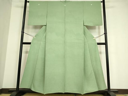 平和屋着物▽上質な色無地 単衣 雲重ね地紋 山葵色 正絹 逸品 DAAV5379az
