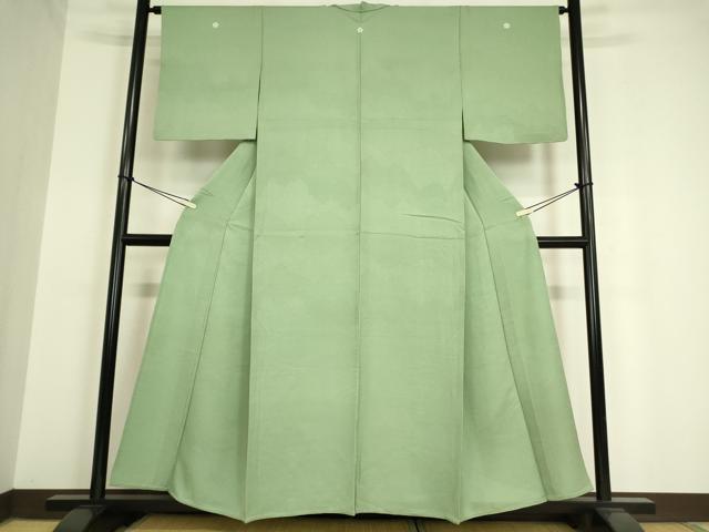 平和屋着物▽上質な色無地 単衣 雲重ね地紋 山葵色 正絹 逸品 DAAV5379az