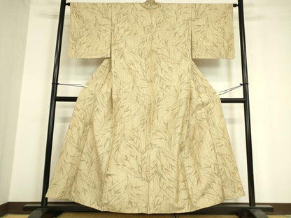 平和屋着物▽上質な紬 単衣 草葉文 正絹 逸品 DAAV5383az