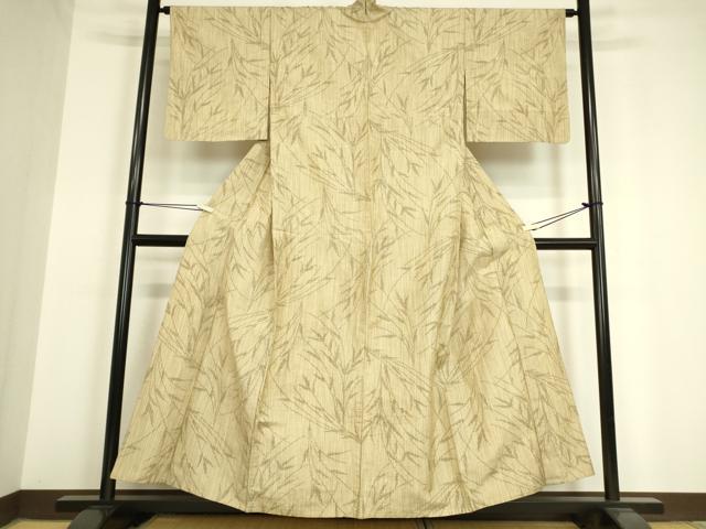 平和屋着物▽上質な紬 単衣 草葉文 正絹 逸品 DAAV5383az