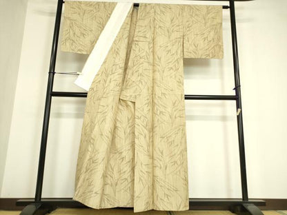 平和屋着物▽上質な紬 単衣 草葉文 正絹 逸品 DAAV5383az