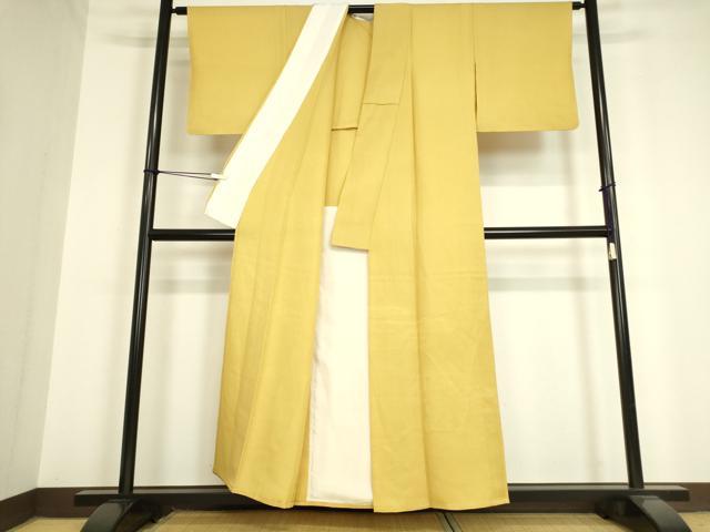 平和屋着物▽無地絵羽訪問着 単衣 立波地紋 支子色 正絹 逸品 DAAV5386az