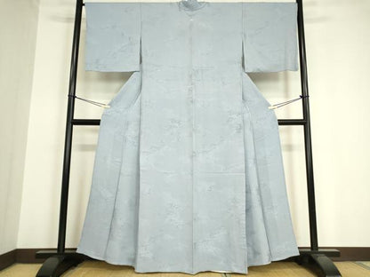 平和屋着物▽上質な色無地　単衣　霞風景地紋　淡藤色　正絹　逸品　DAAV5387az