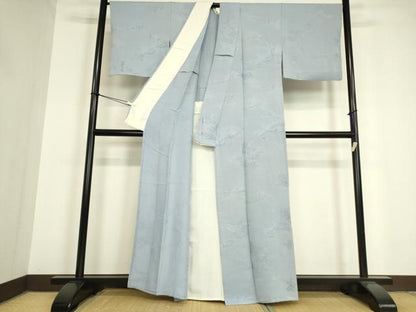 平和屋着物▽上質な色無地　単衣　霞風景地紋　淡藤色　正絹　逸品　DAAV5387az