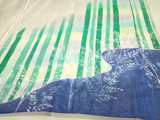 平和屋着物▽訪問着 無双 作家物 紗袷 紗×紗 笹竹文 暈し染め 正絹 逸品 DAAV5399az